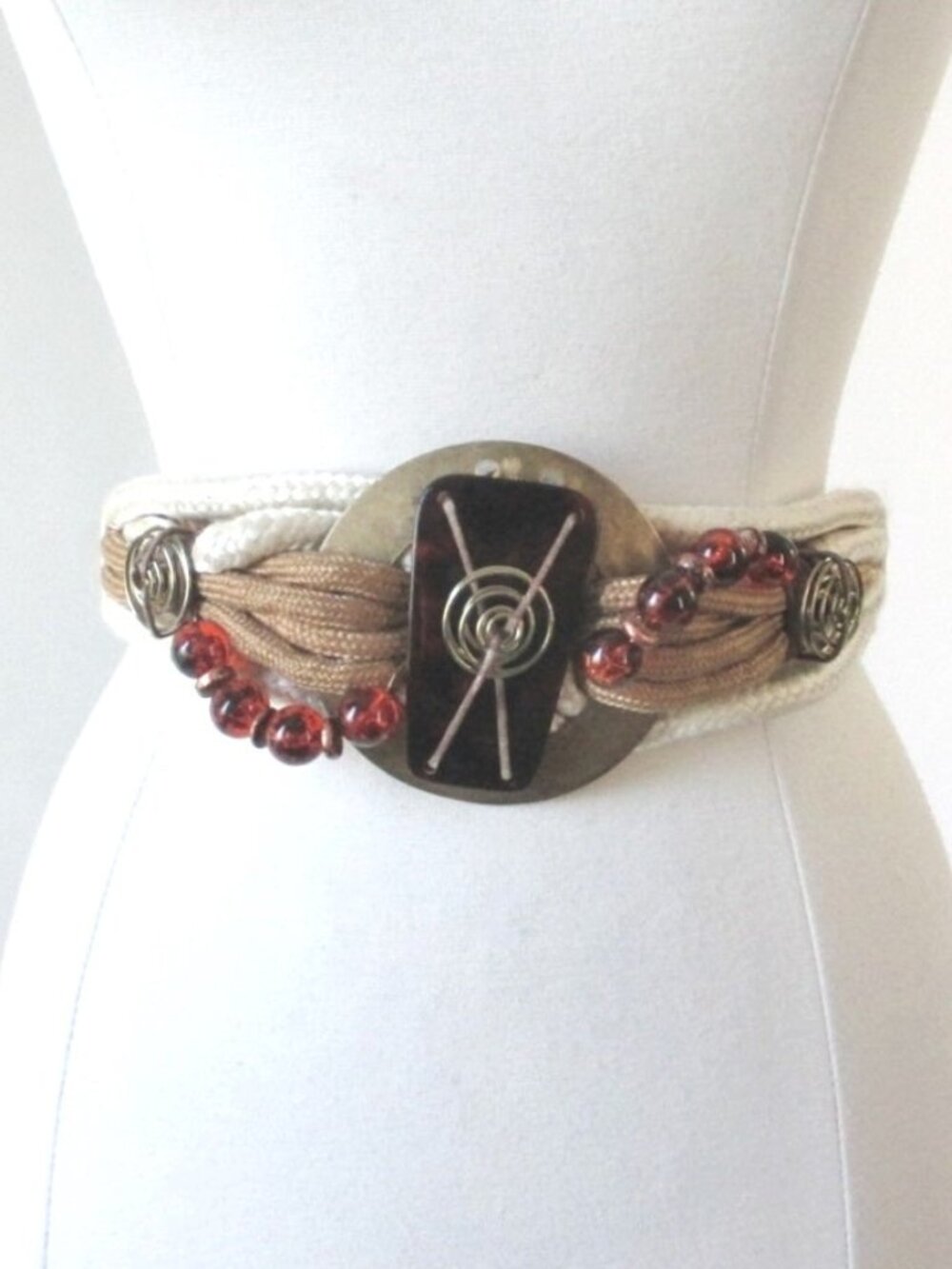 Vintage 80's Abstract Metal & Cord Woven Belt L